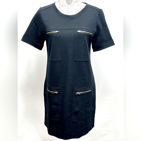 J. CREW Black short‎ sleeve shift dress with zipper detail size 6 - Picture 1 of 11